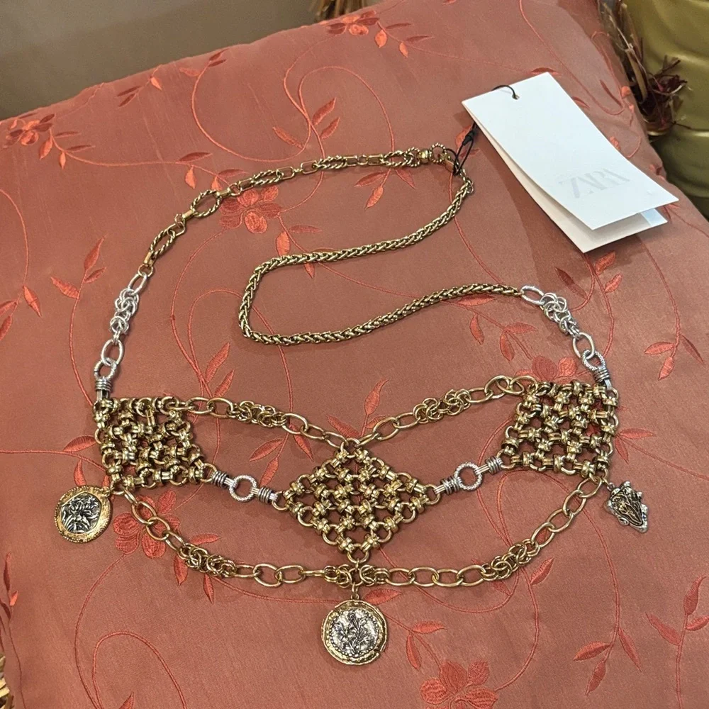 Zara RHOMBUS MEDALLION Gold Silver METAL BELT